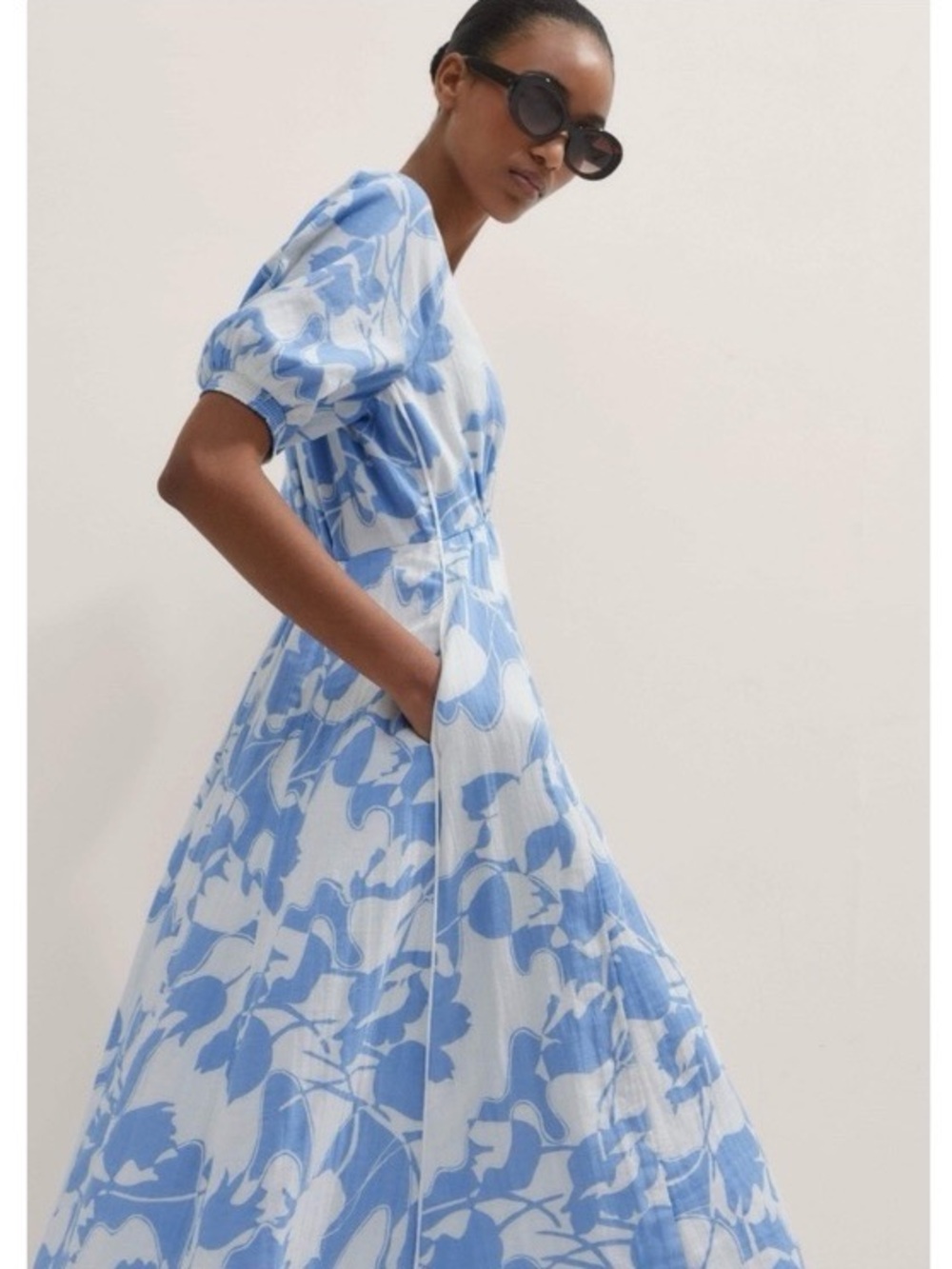 ME+EM 🤍Cheesecloth Tulip Flower Print Midi Dress - Picture 2 of 15